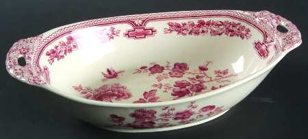 Manchu Pink 10" Handled Oval Vegetable Bowl