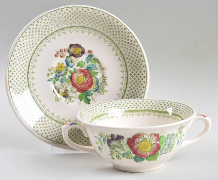 Paynsley Green Multicolor Flat Cream Soup Bowl & Saucer Set