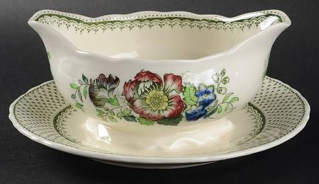 Paynsley Green Multicolor Gravy Boat with Attached Underplate