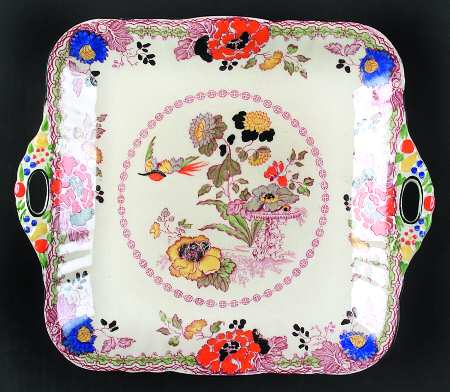 Persiana (Black Trim) Square Handled Cake Plate