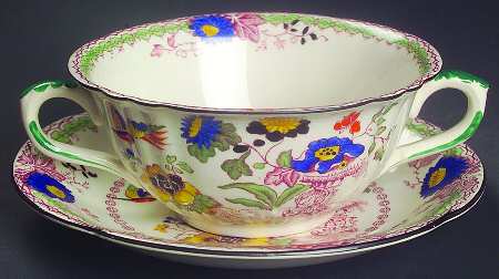Persiana (Black Trim) Flat Cream Soup Bowl & Saucer Set