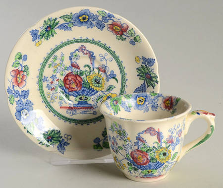 Strathmore Blue Multicolor Flat Demitasse Cup & Saucer Set