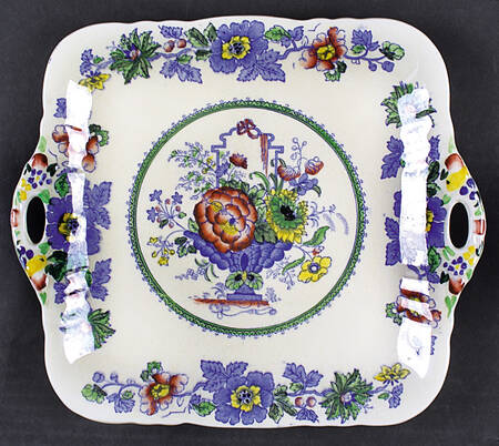Strathmore Blue Multicolor Square Handled Cake Plate