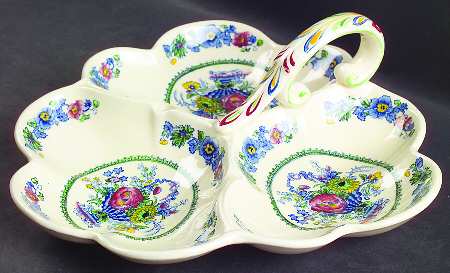 Strathmore Blue Multicolor 3-Part Relish with Center Ceramic Handle