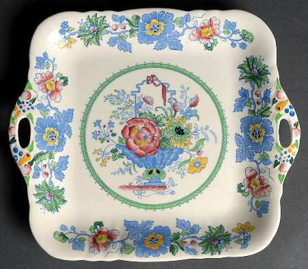 Strathmore Blue Multicolor Square Handled Cake Plate