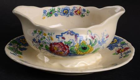 Strathmore Blue Multicolor Gravy Boat with Attached Underplate