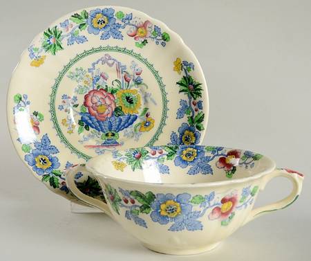 Strathmore Blue Multicolor Flat Cream Soup Bowl & Saucer Set