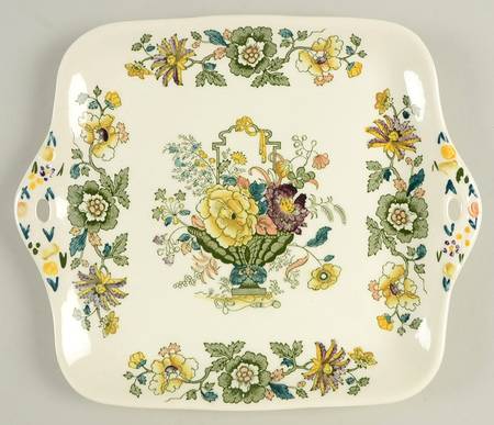 Strathmore Green Multicolor Handled Cake Plate