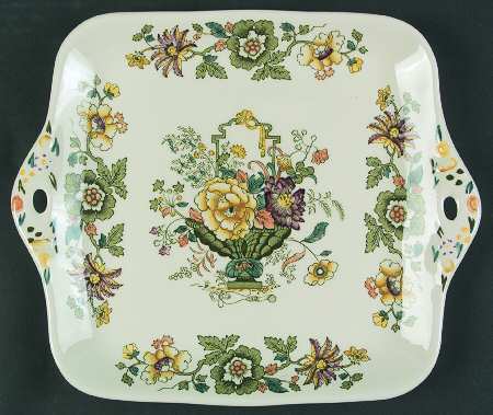 Strathmore Green Multicolor Square Handled Cake Plate