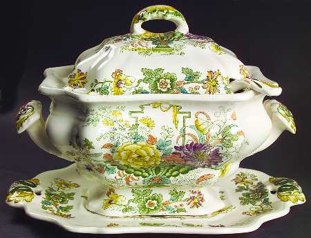 Strathmore Green Multicolor Tureen & Lid w/Ladle & Underplate