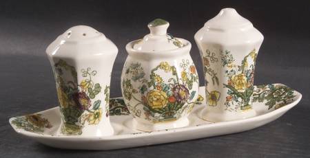 Strathmore Green Multicolor Salt & Pepper, Mustard with Lid & Tray
