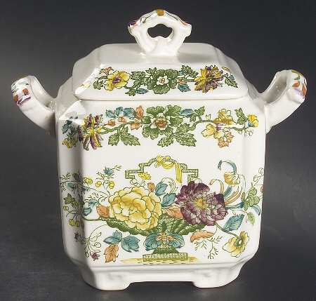 Strathmore Green Multicolor Square Fan Sugar Bowl & Lid