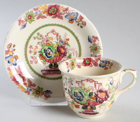 Strathmore Pink Multicolor Flat Cup & Saucer Set