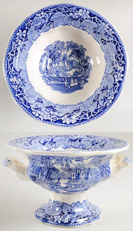 Vista Blue 9" Pekin Footed Salad Bowl