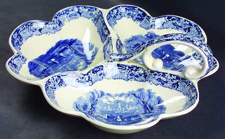 Vista Blue 3-Part Relish with Center Ceramic Handle