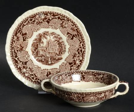 Vista Brown (No Trim) Flat Cream Soup Bowl & Saucer Set