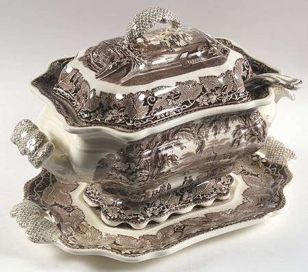 Vista Brown (No Trim) Rectangular Tureen &  Lid with Ladle & Underplate
