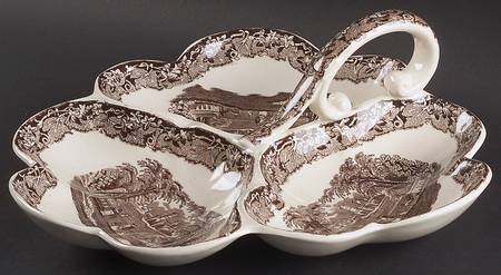 Vista Brown (No Trim) 3-Part Relish with Center Ceramic Handle