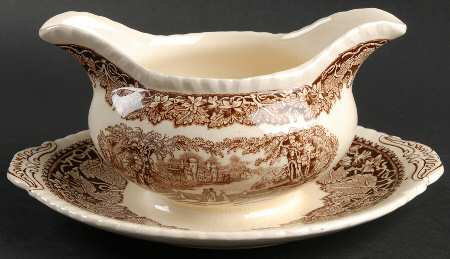 Vista Brown (No Trim) Round Gravy Boat/Attached Underplate
