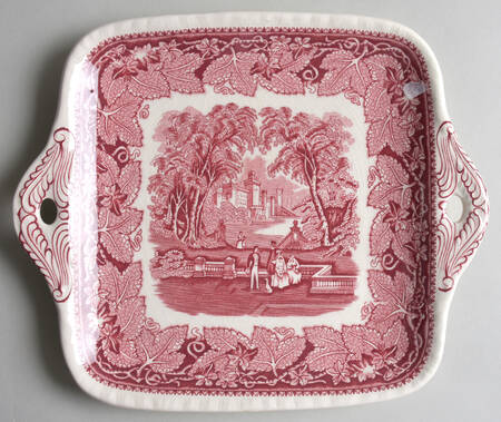 Vista Pink (No Trim) 11" Square Handled Cake Plate by Mason's