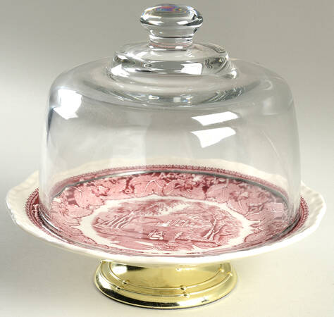 Vista Pink (No Trim) 6 1/2"-7 1/2" Footed Cheese Plate w/ Glass Dome HC