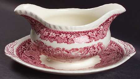 Vista Pink (No Trim) Round Gravy Boat/Attached Underplate by Mason's