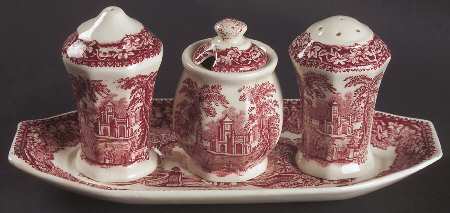 Vista Pink (No Trim) Salt & Pepper, Mustard with Lid & Ceramic Tray