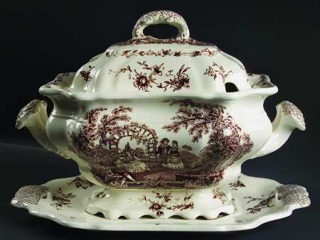 Watteau Brown Tureen & Lid w/Underplate