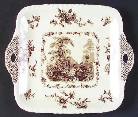 Watteau Brown Square Handled Cake Plate
