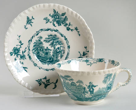 Watteau Green Flat Cup & Saucer Set