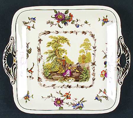 Watteau Multicolor Square Handled Cake Plate