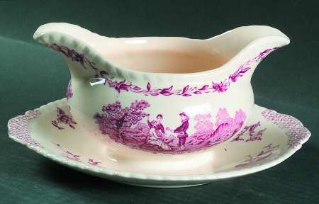 Watteau Mulberry Gravy Boat with Attached Underplate