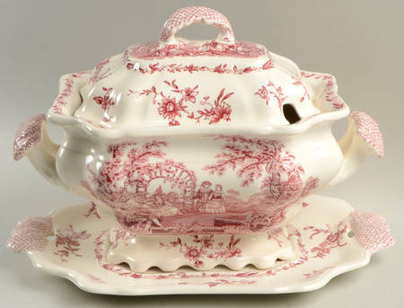 Watteau Pink Tureen & Lid w/Underplate