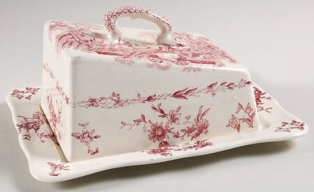 Watteau Pink Cheese Dish with Lid (Wedge)