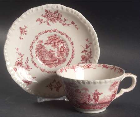 Watteau Pink Flat Cup & Saucer Set