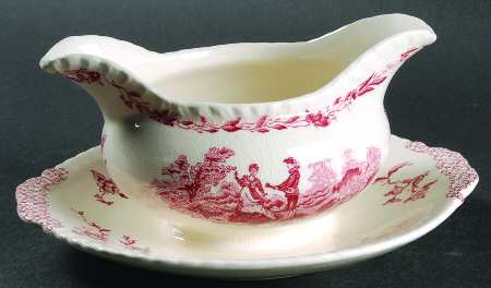 Watteau Pink Gravy Boat with Attached Underplate