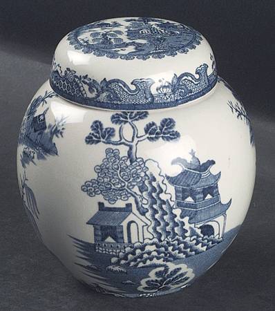 Willow Blue (Design On Edge) Small Prunus Jar & Lid