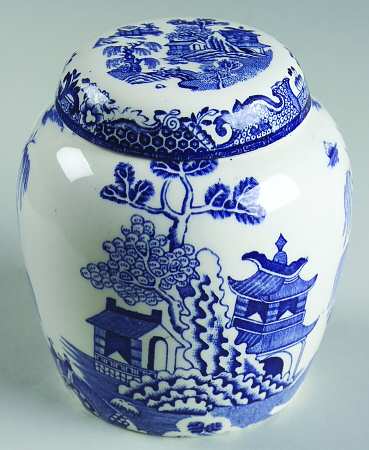 Willow Blue (Design On Edge) Miniature Prunus Jar & Lid