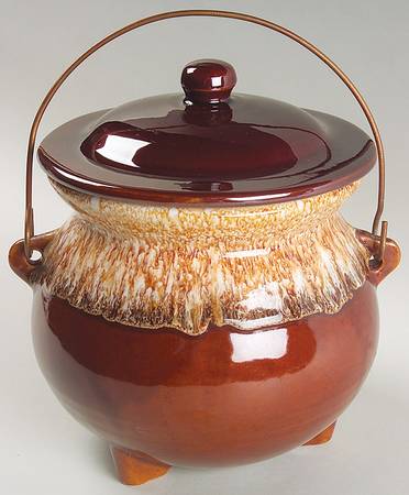 Brown Drip Bean Pot & Lid
