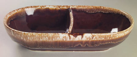 Brown Drip 12" Oval Divided Vegetable Bowl