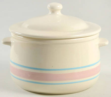 Pink & Blue Stripes Bean Pot & Lid