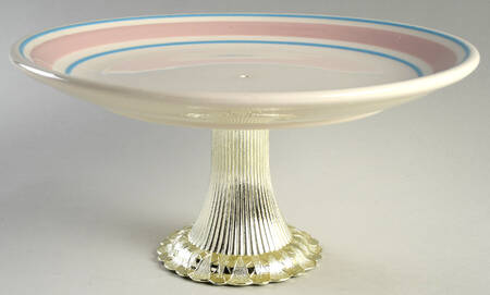 Pink & Blue Stripes Cake Stand with 4"-5" Metal Pedestal  Hc