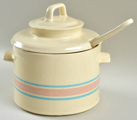 Pink & Blue Stripes Tureen & Lid W/Ladle