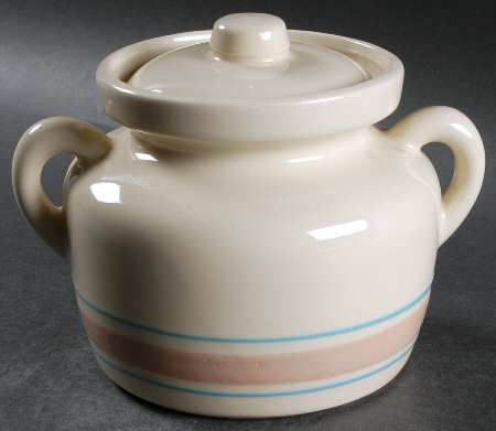 Pink & Blue Stripes Small Bean Pot & Lid