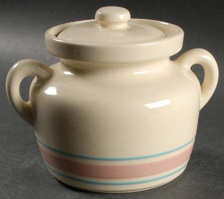 Pink & Blue Stripes Small Bean Pot & Lid