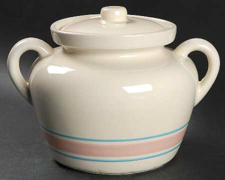 Pink & Blue Stripes Bean Pot & Lid