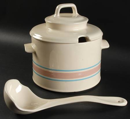 Pink & Blue Stripes Tureen & Lid w/Ladle