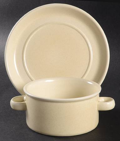 Beige Mist Flat Cream Soup Bowl & Saucer Set
