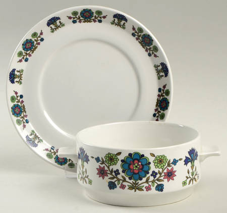 Country Garden Flat Cream Soup Bowl & Saucer Set