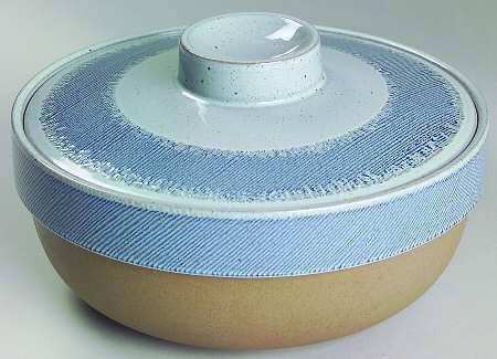 Denim Blue and Brown 2 Qt Round Covered Casserole